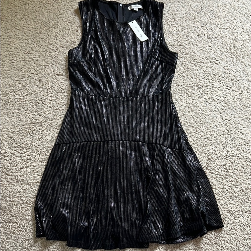 Francesca's Collections Black Pleated Fit and Flare Mini Dress